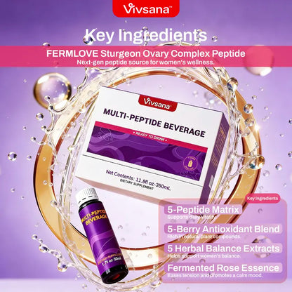 Multi-Peptide Beverage - 7 x 50mL Bottles - Sturgeon Peptide Balance Formula for Women's Wellness with FERMLOVE Peptide & 5 Berry Antioxidants