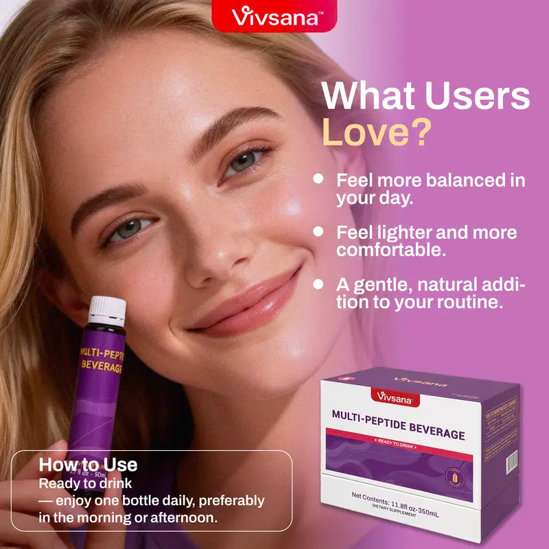 Multi-Peptide Beverage - 7 x 50mL Bottles - Sturgeon Peptide Balance Formula for Women's Wellness with FERMLOVE Peptide & 5 Berry Antioxidants