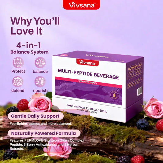 Multi-Peptide Beverage - 7 x 50mL Bottles - Sturgeon Peptide Balance Formula for Women's Wellness with FERMLOVE Peptide & 5 Berry Antioxidants