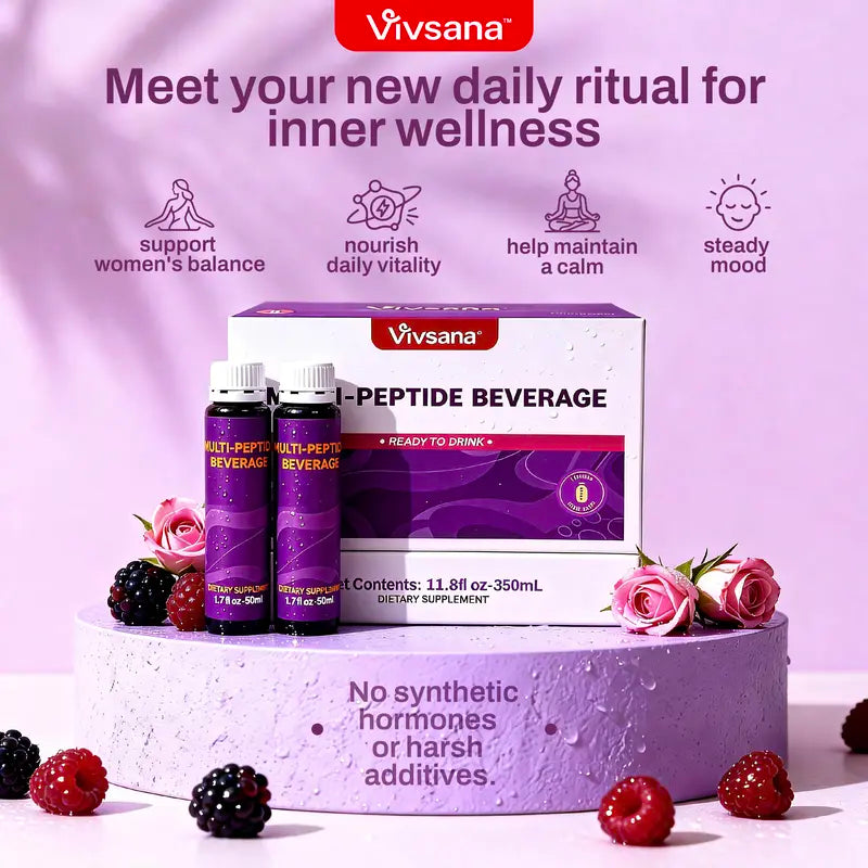 Multi-Peptide Beverage - 7 x 50mL Bottles - Sturgeon Peptide Balance Formula for Women's Wellness with FERMLOVE Peptide & 5 Berry Antioxidants