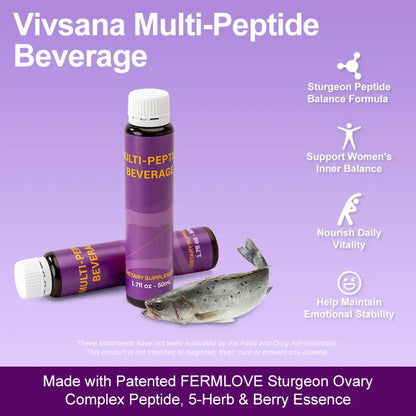 Multi-Peptide Beverage - 7 x 50mL Bottles - Sturgeon Peptide Balance Formula for Women's Wellness with FERMLOVE Peptide & 5 Berry Antioxidants